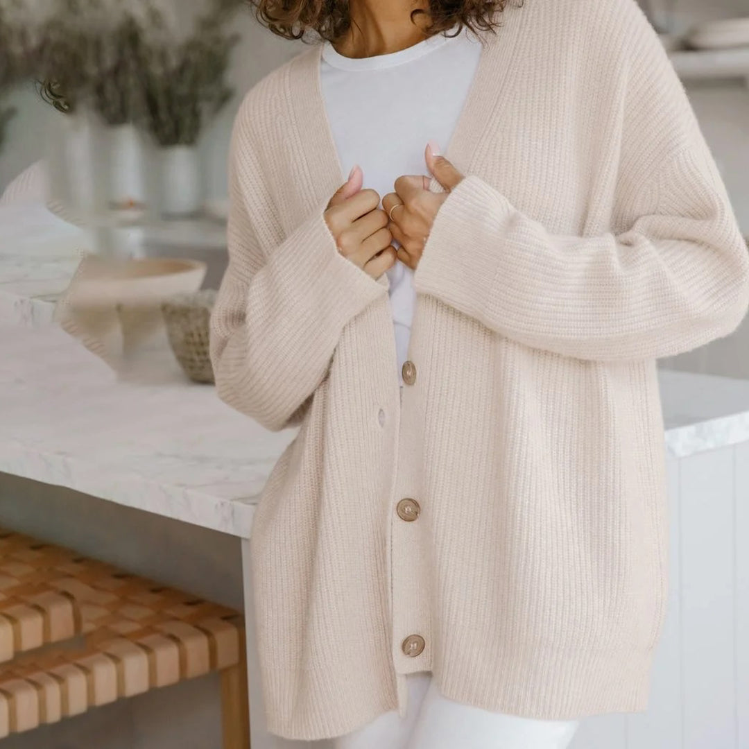 Dame Strikcardigan Strikmateriale | Løs Pasform Cardigan | Knaplukning Foran Til Hverdagsbrug & Lag-På-Lag Styling | Vanero