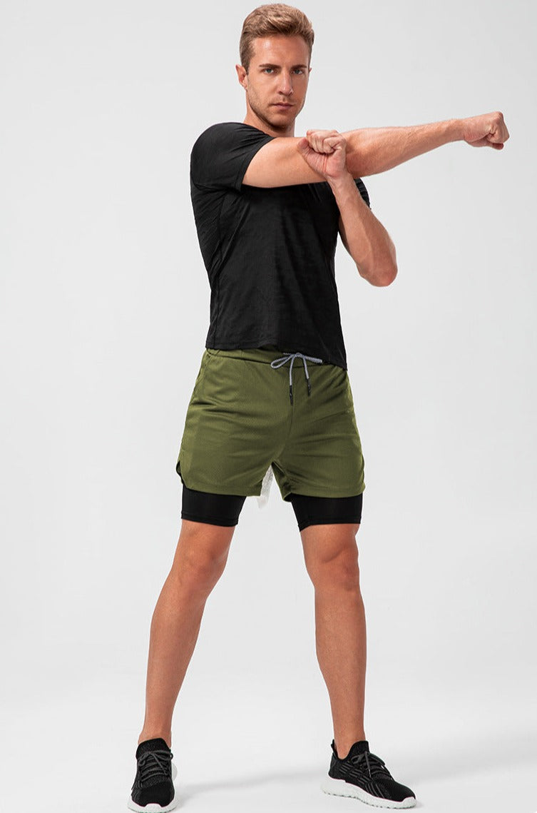 Unisex Sportsshorts Polyester Elastan | Regular Fit 2-i-1 Træningsshorts | Indershorts Design til Løb & Træning | Vanero