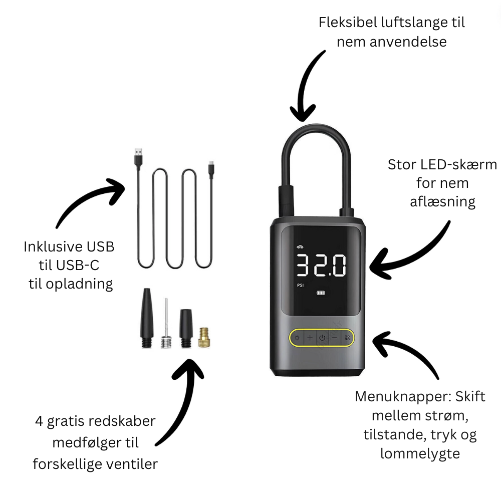 AirCharge Pro | Den ultimative bærbare 4-i-1-dækpumpe🚗 l Vanero