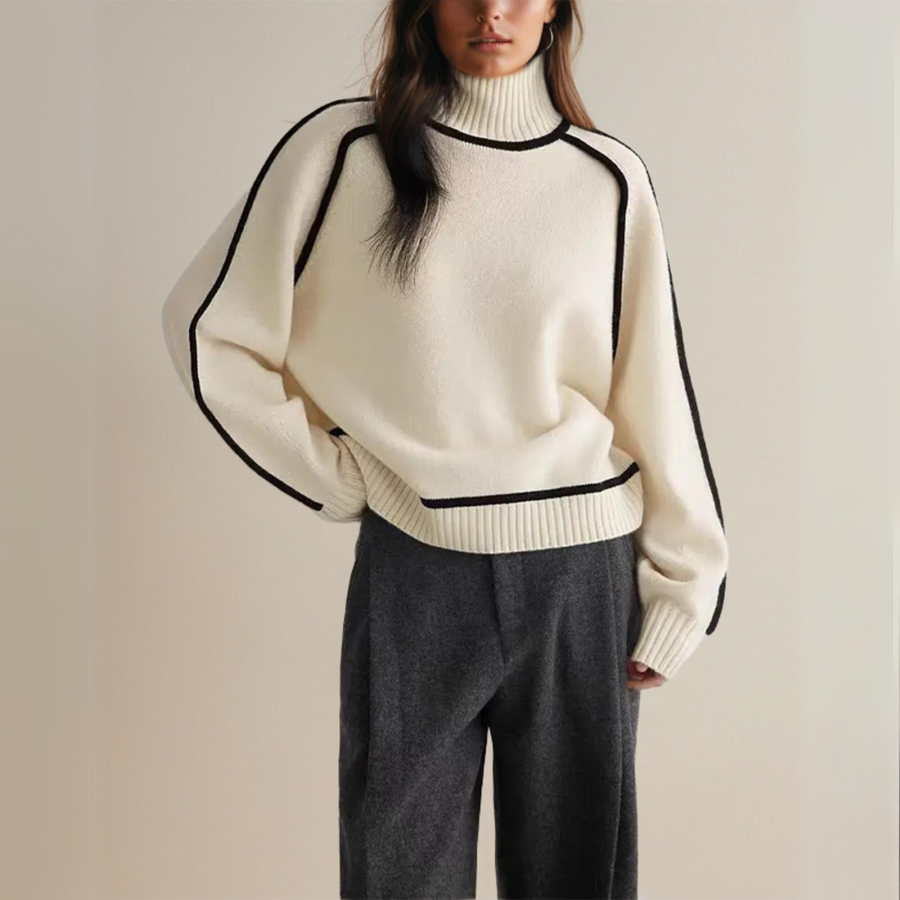 Claire Cashmere Strikkonstruktion | Løs Pasform Rullekravetrøje | Langærmet Design til Kølige Sæsoner & Daglig Brug | Vanero