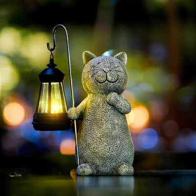 LumiPaws | Solcelledrevet Gylden Kattefigur med Lys til Magisk Udendørs Havedekoration | Vanero