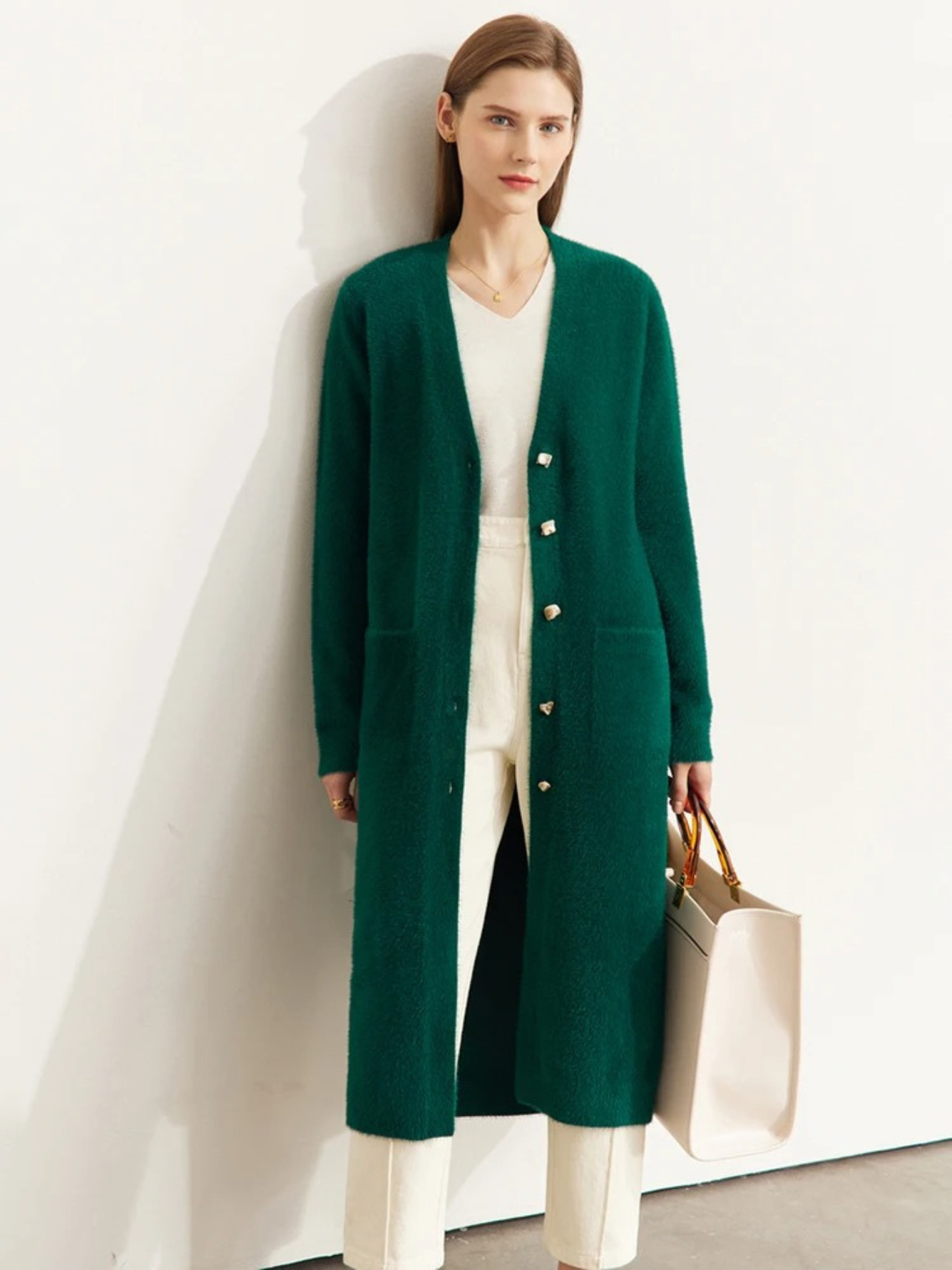 Langstrikket l cardigan med knapper l Vanero