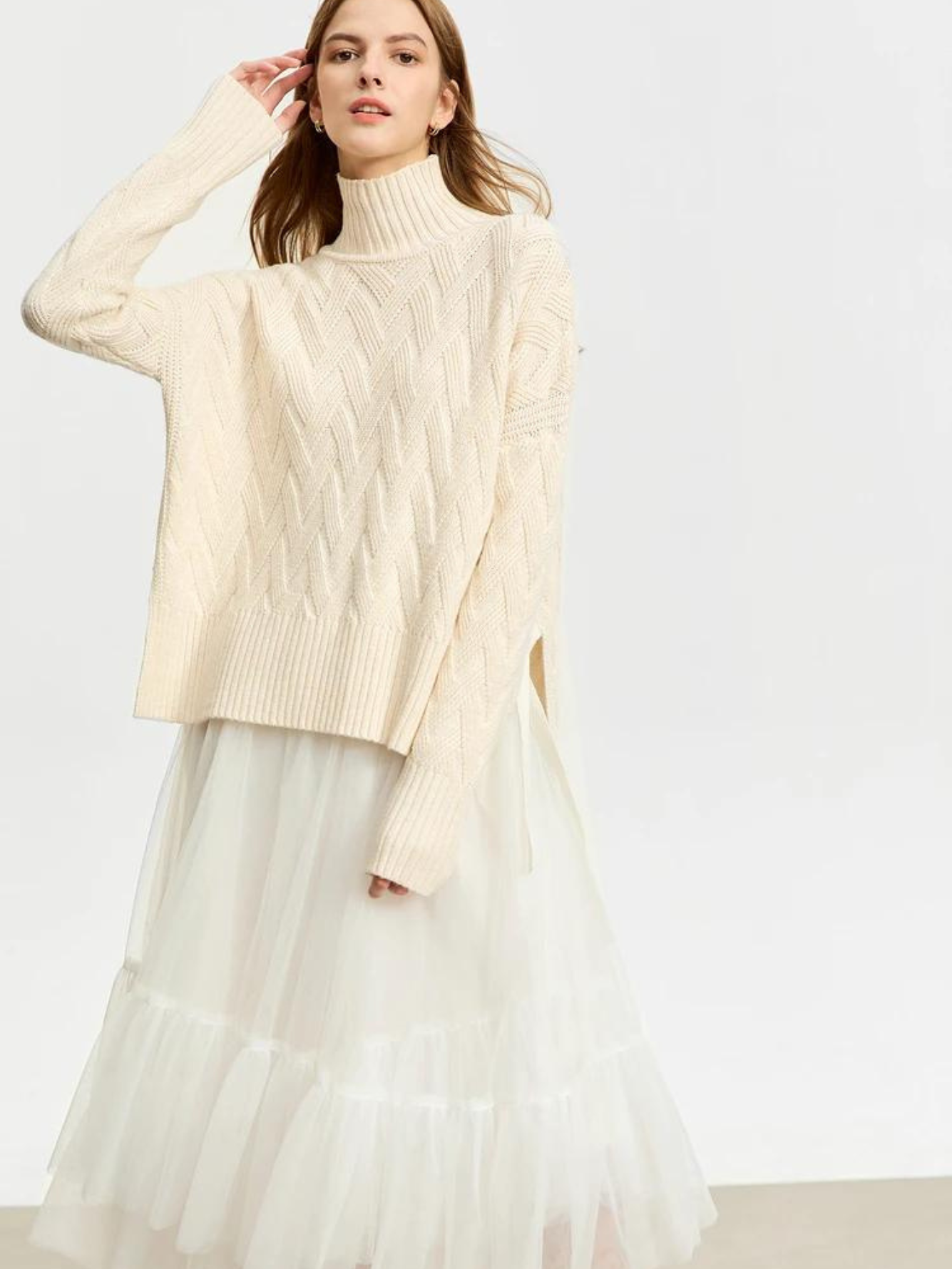 Koselig l flettestrikket turtleneck-genser l Vanero