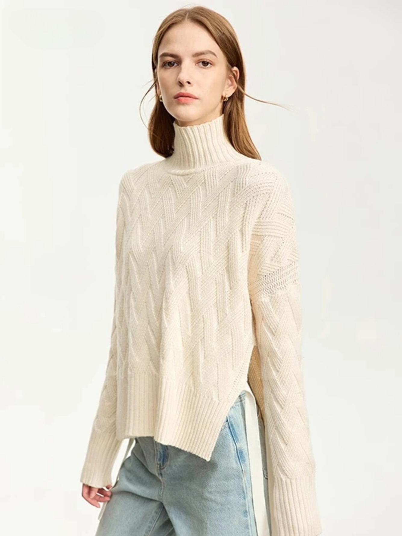 Koselig l flettestrikket turtleneck-genser l Vanero