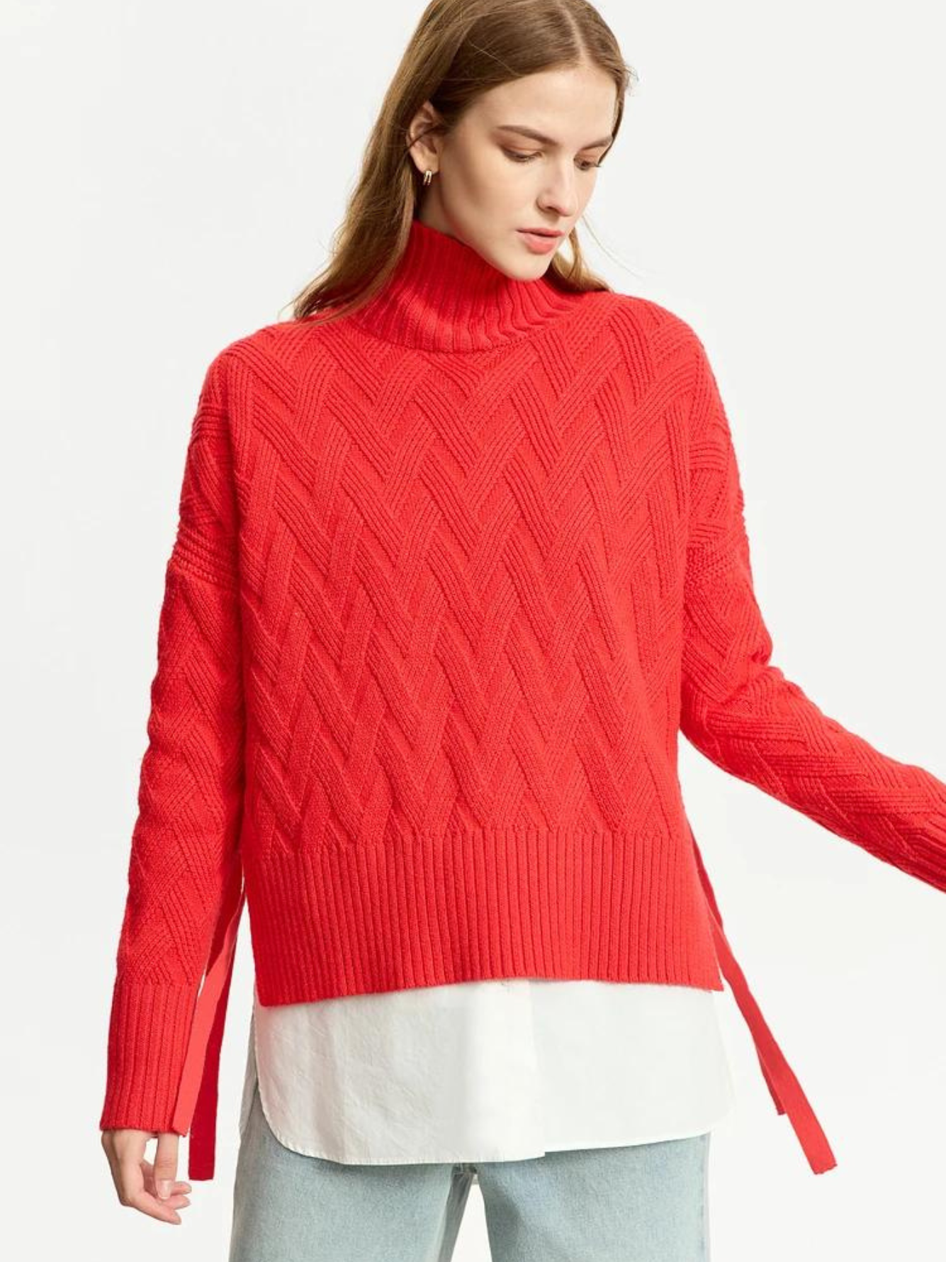 Koselig l flettestrikket turtleneck-genser l Vanero