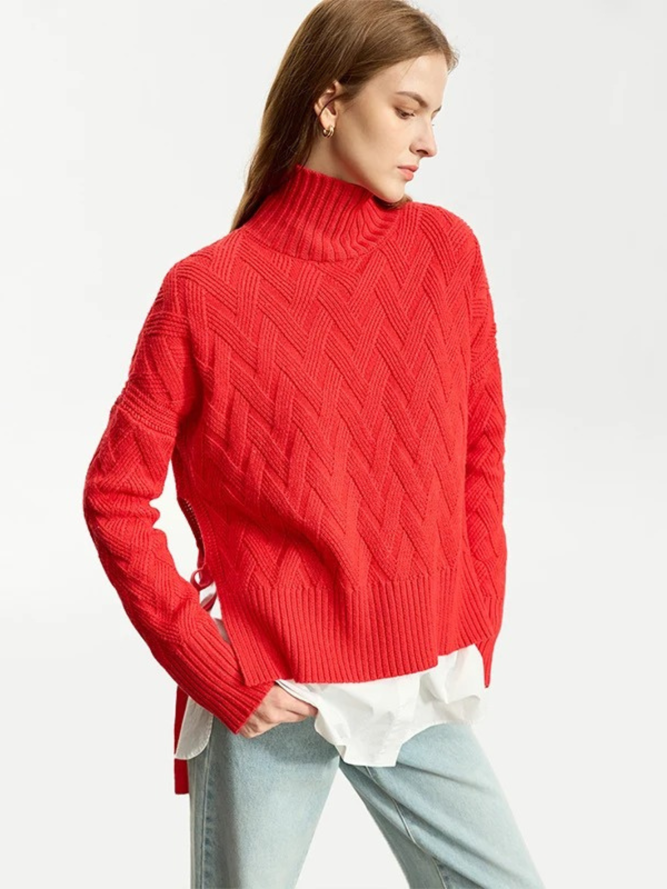 Koselig l flettestrikket turtleneck-genser l Vanero