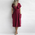 Dame Kjole Polyester | Løs Pasform A-Formet Kjole | V-Hals Med Pufærmer Til Sommerbrug & Fritidsaktiviteter | Vanero