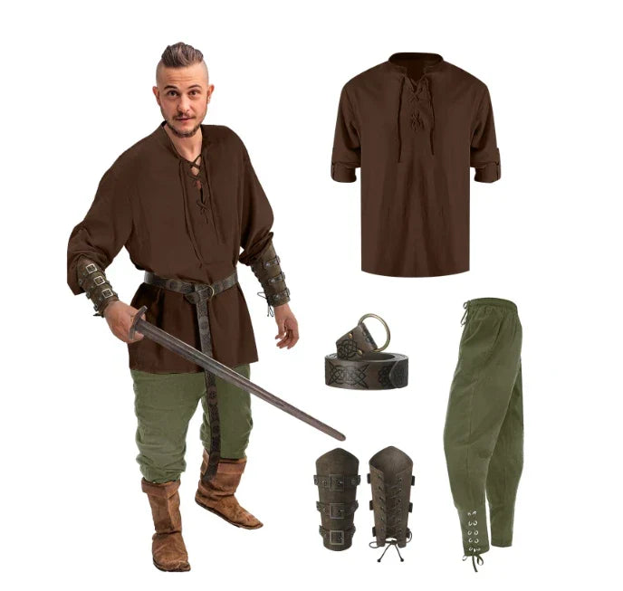 TimeWard | Renaissance Kostume Herre 4-Delt Med Skjorte, Bukser & Bælte | Vanero