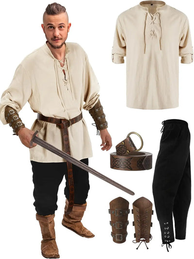 TimeWard | Renaissance Kostume Herre 4-Delt Med Skjorte, Bukser & Bælte | Vanero