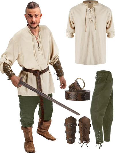 TimeWard | Renaissance Kostume Herre 4-Delt Med Skjorte, Bukser & Bælte | Vanero
