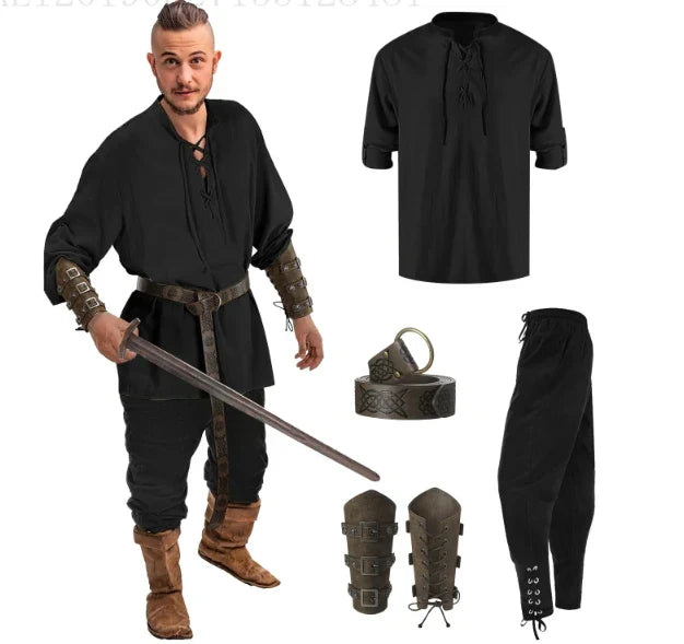 TimeWard | Renaissance Kostume Herre 4-Delt Med Skjorte, Bukser & Bælte | Vanero