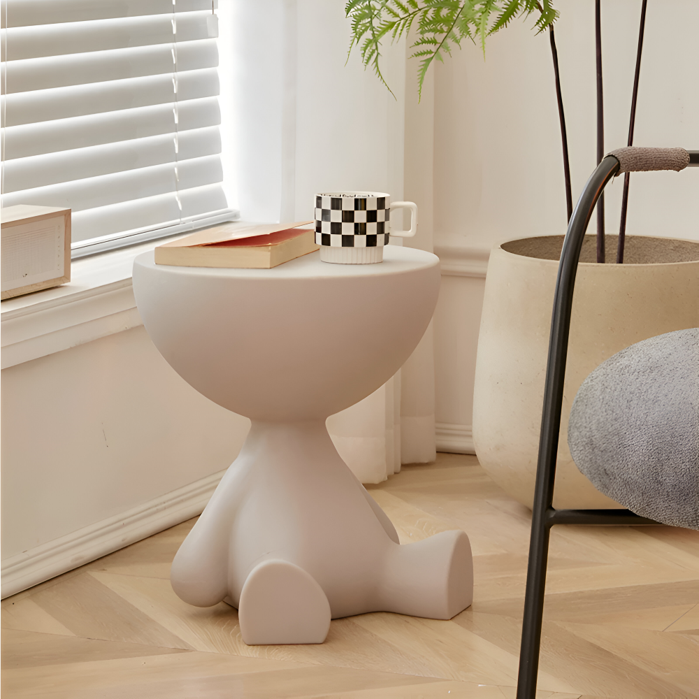 Rund Creme Beistelltisch | Sort Rund Sofabord - Sødt Plastikbeistelltisch | Vanero