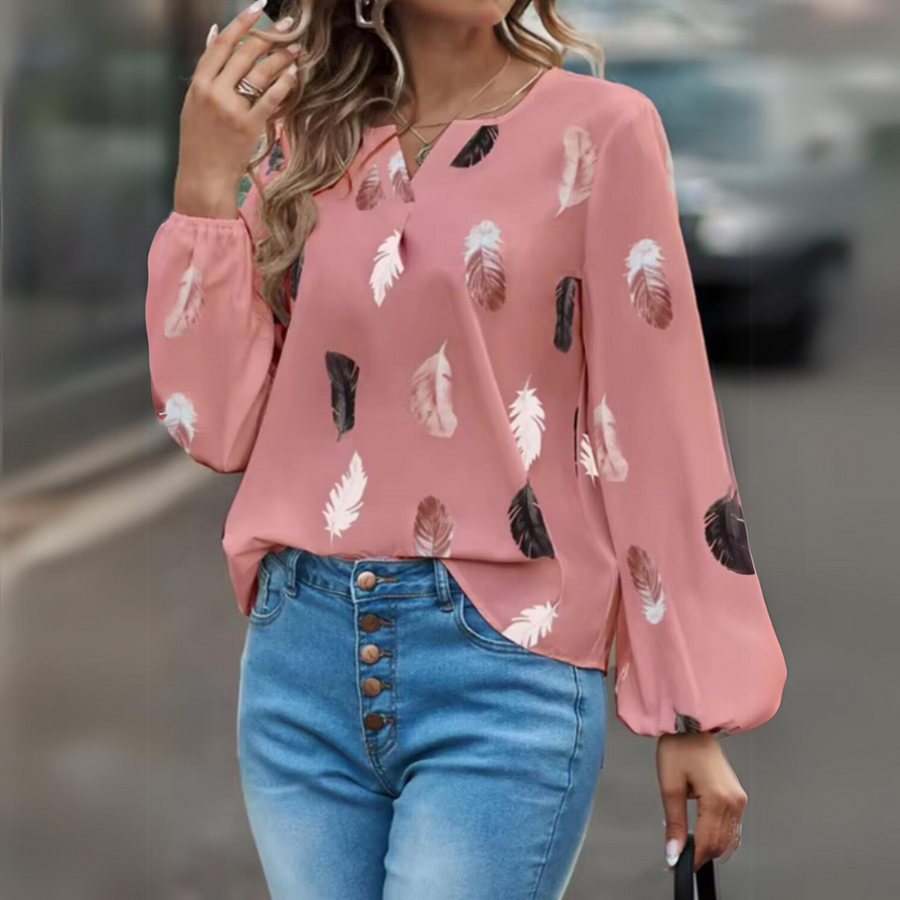 Dame Bluse Polyester Chiffon | Afslappet Pasform V-Hals Bluse | Langærmet Design Til Arbejde & Hverdagsbrug | Vanero