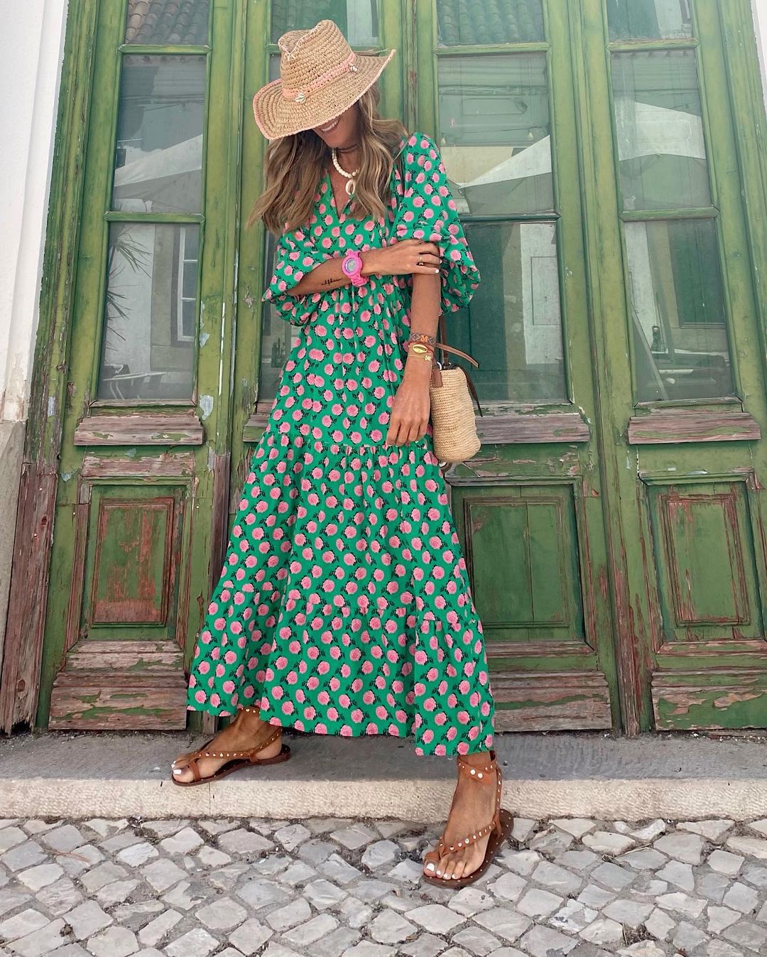 Damekjole Let Tekstilmateriale | Relaxed Fit Blomstret Sommerkjole | Mønstret Design til Sommerbrug & Hverdagsaktiviteter | Vanero