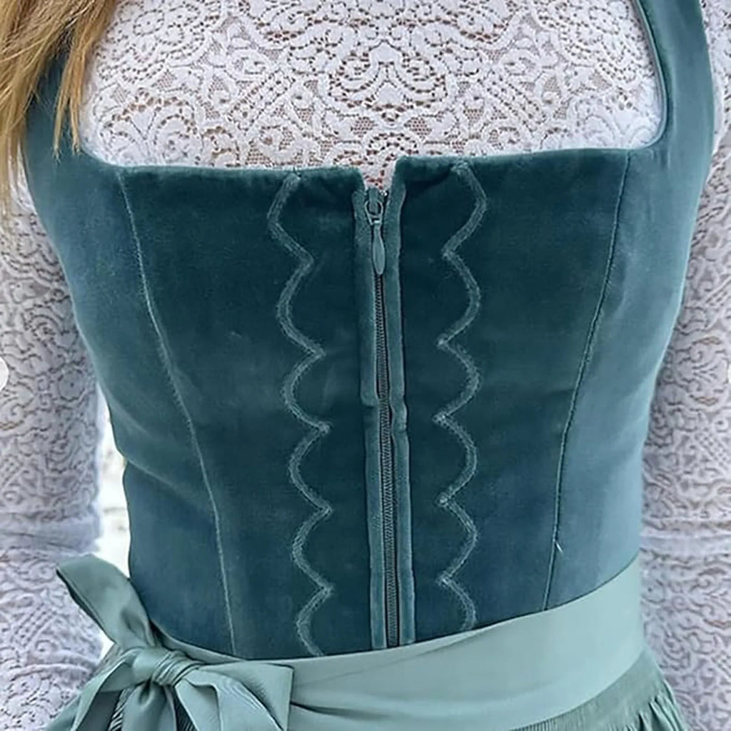 Dame Dirndl Kjole Bomuldsblanding | Almindelig Pasform Traditionel Kjole | Folkemønster Med Forklæde Til Festivaler & Arrangementer | Vanero