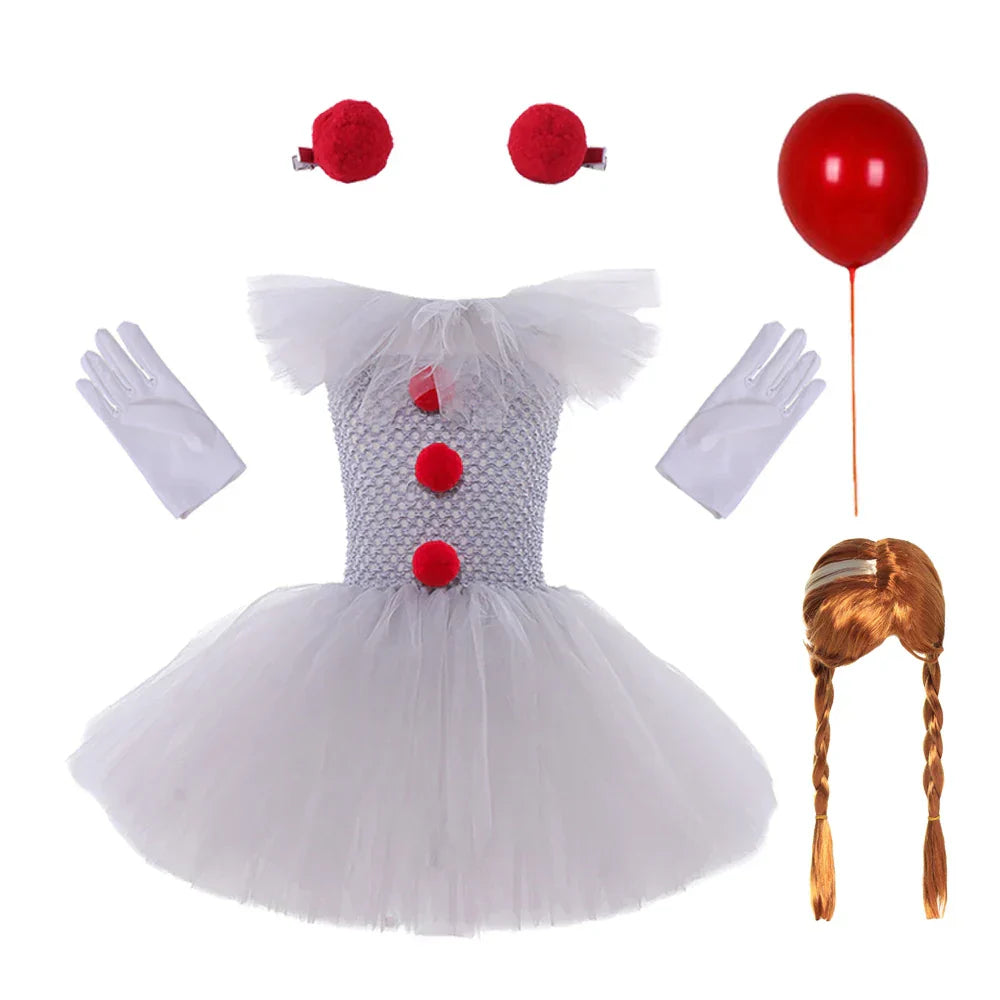 Pige Kostumekjole Polyester & Tylmateriale | Justerbar Strop Tutu Kjole | Klovndesign Til Halloween & Udklædning | Vanero