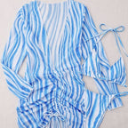 Dame Bikinisæt Polyester | Tredelt Badetøjssæt | Cover-Up Kjole med Zebra-Inspireret Mønster til Strand- og Poolbrug | Vanero