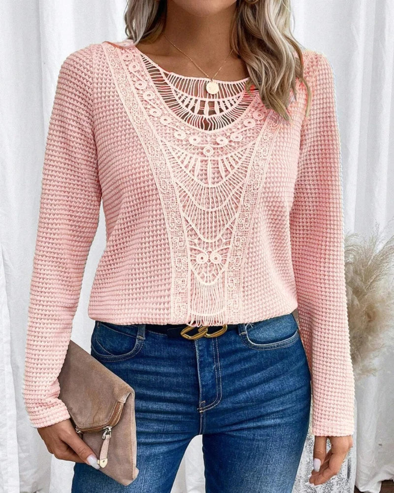 Bluse med Blonder | Struktureret Strik | Elegant & Boheme l Vanero