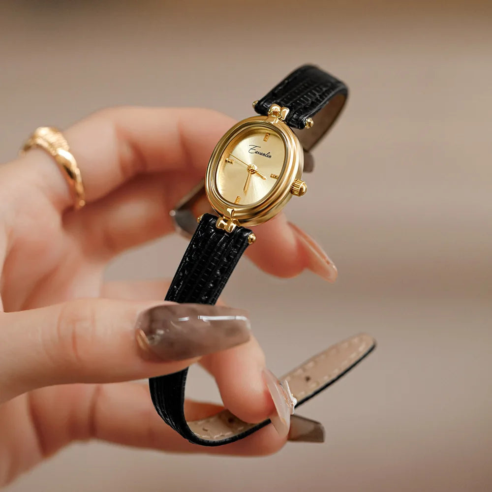 Sara l Klassisk firkantet og ovalt armbåndsur med læderrem l Vanero