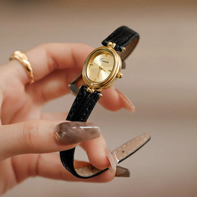 Sara l Klassisk firkantet og ovalt armbåndsur med læderrem l Vanero