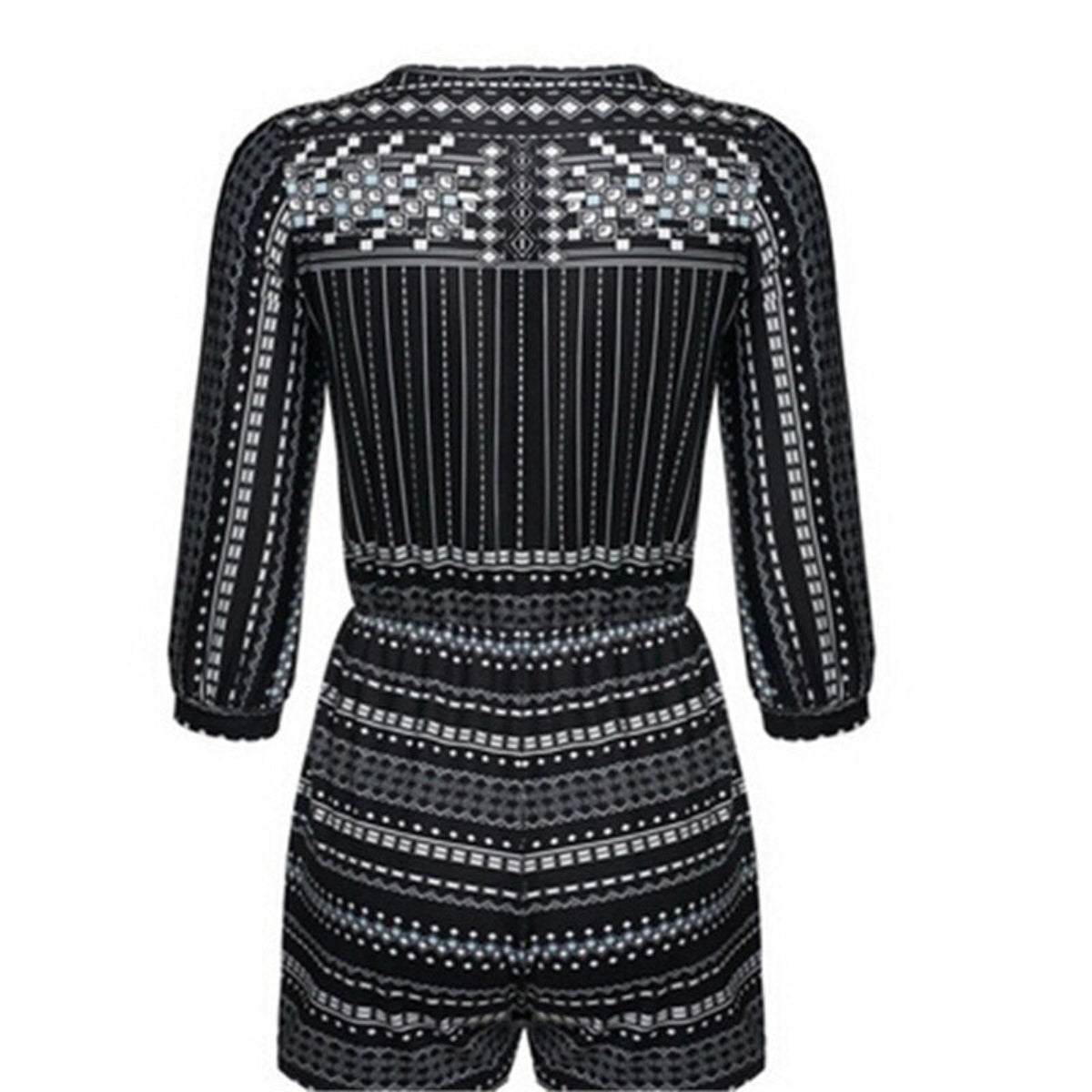 Dame Playsuit | Geometrisk Print Design | V-Hals Kortærmet Jumpsuit | Ferie & Hverdagsbrug | Vanero