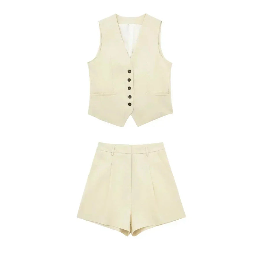 Dame Sommersæt Med Ærmeløs Top | Matchende Shorts I Løstsiddende Pasform | Varme Dage | Vanero
