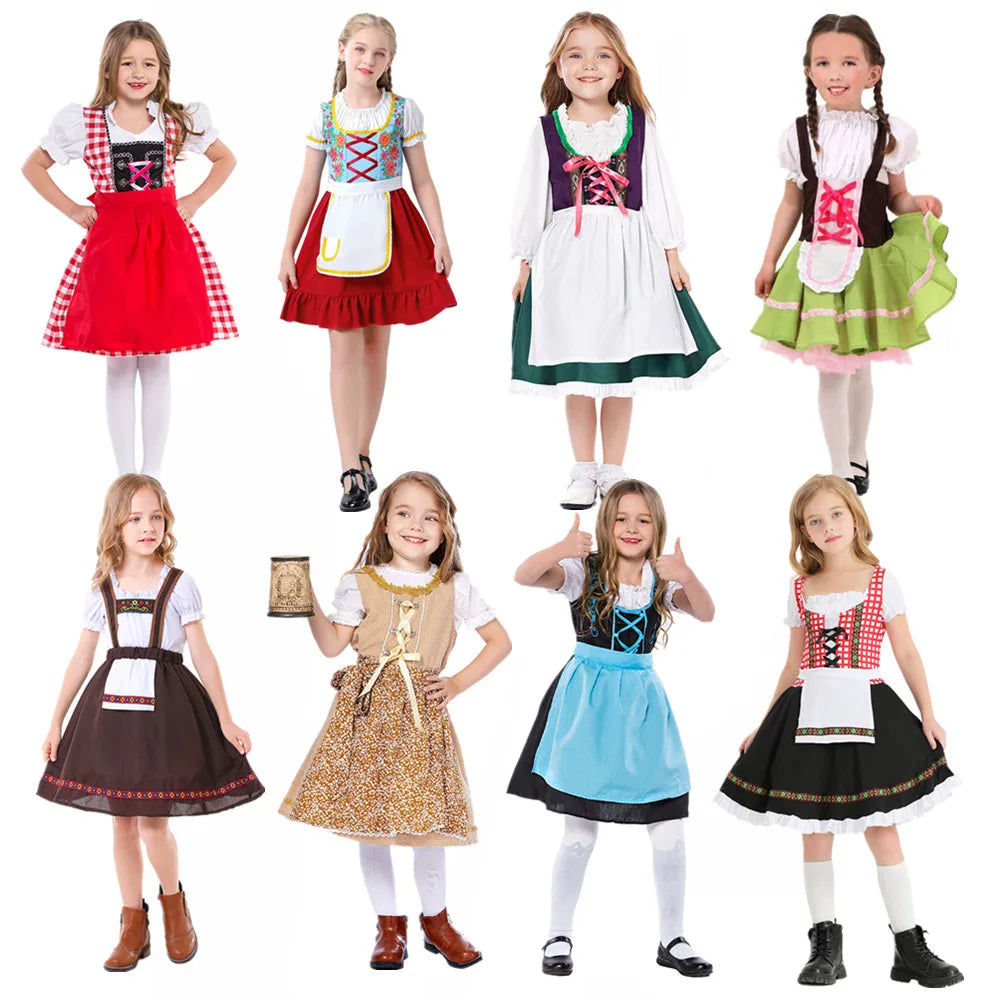 Pige Dirndl Kjole Bomuldsblanding | Traditionel Festkjole Til Børn | Matchende Forklæde Til Oktoberfest & Arrangementer | Vanero
