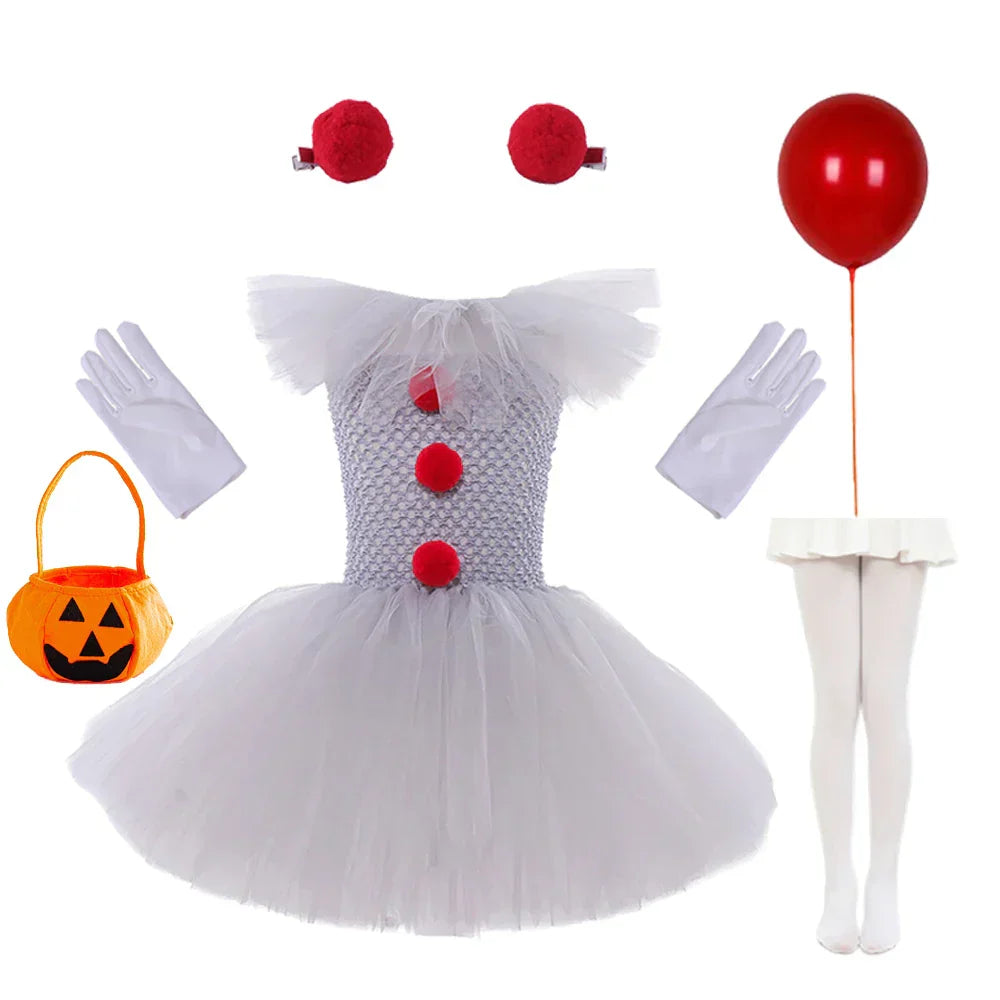 Pige Kostumekjole Polyester & Tylmateriale | Justerbar Strop Tutu Kjole | Klovndesign Til Halloween & Udklædning | Vanero