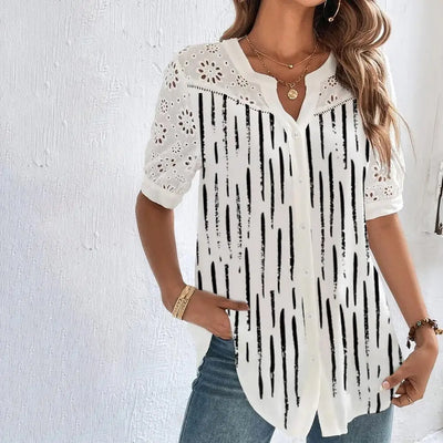 Blondebluse l med Broderet Blomstermotiv | Vanero