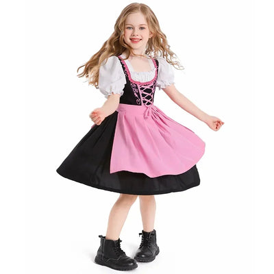 Børne Oktoberfest Dirndl Kjole | Med forklæde og snøring | Vanero