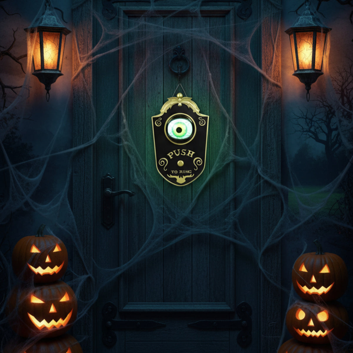 Halloween Edderkop Dørklokkedekoration | Lysende Øje & Lydeffekter | Hængende Horrorpynt Til Døre & Spøgelsesudsmykning | Vanero