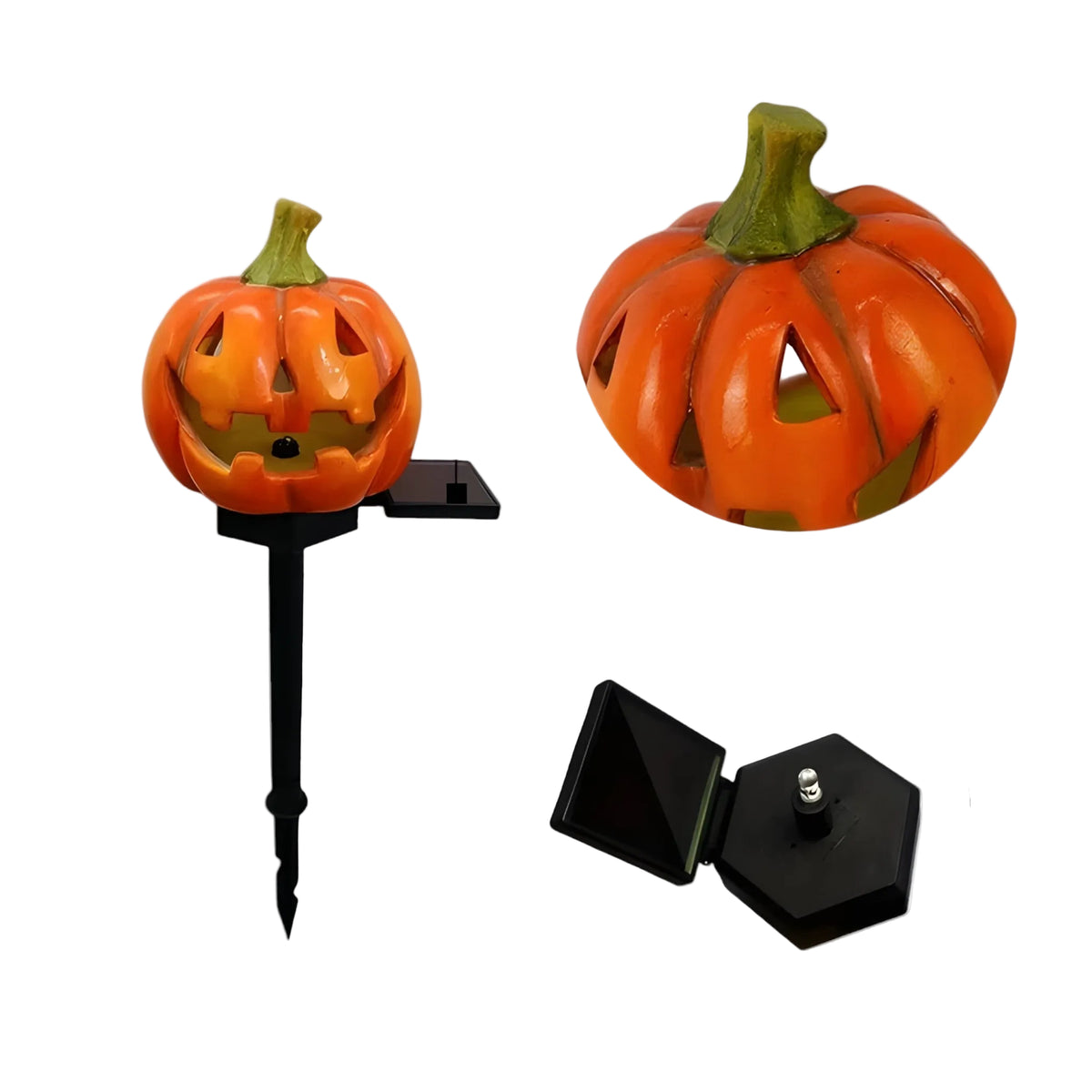 Solcelle Græskar Havelamper | 3D Halloween-Design & Jordspyd | Udendørs Stidekoration Til Have, Indkørsel & Indgang | Vanero