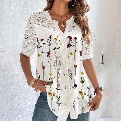 Blondebluse l med Broderet Blomstermotiv | Vanero