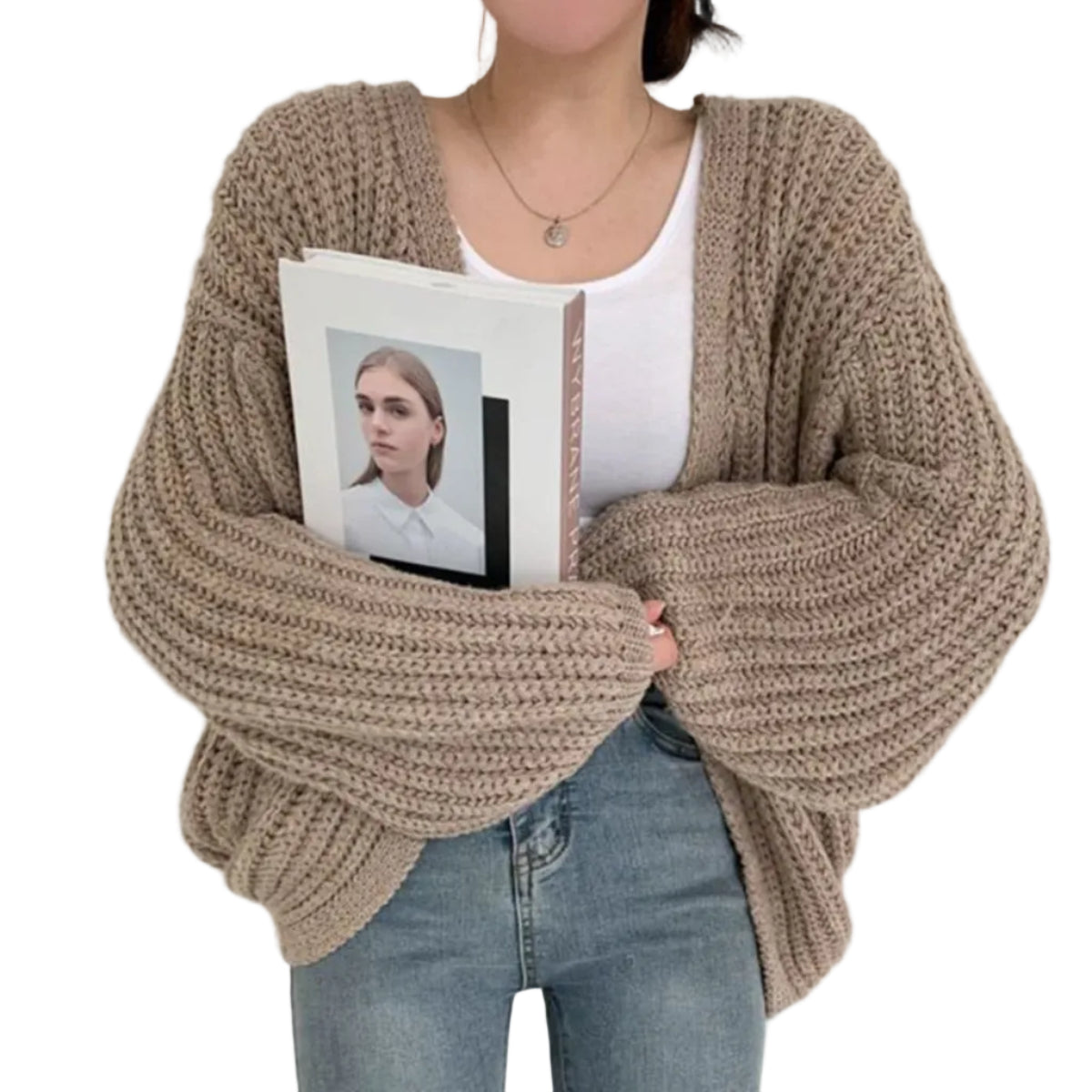 Dame Strikket Cardigan Akrylblanding | Oversized Åben Cardigan | Kabelstrikket Design Til Hverdagsbrug & Sæsonbrug | Vanero