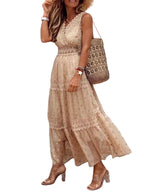 Damekjole Let Tekstil | Relaxed Fit Maxikjole | Boho-Inspireret Design til Strand, Ferie & Fritidsaktiviteter | Vanero