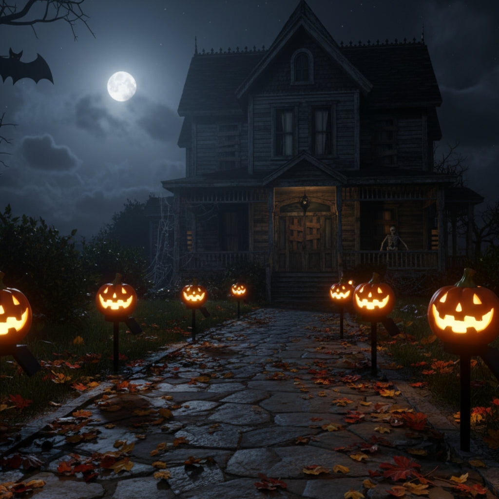 Solcelle Græskar Havelamper | 3D Halloween-Design & Jordspyd | Udendørs Stidekoration Til Have, Indkørsel & Indgang | Vanero