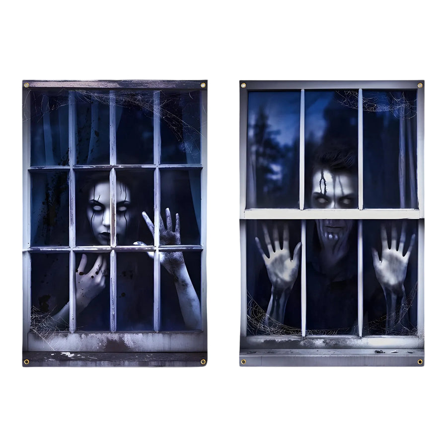 Halloween Silhuet Gardiner | Horrorfigur Print & Mørklægningsdesign | Vinduesdekoration Til Fester & Spøgelseshustemaer | Vanero