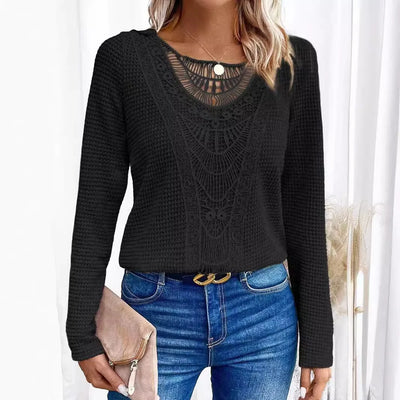 Bluse med Blonder | Struktureret Strik | Elegant & Boheme l Vanero