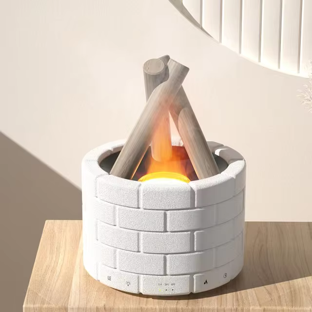 AirFlame Ultrasonisk Luftfugter med Pejselignende Flammeeffekt l Kompakt & Effektiv l Vanero