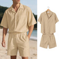 Herresæt Bomuld Polyester Blanding | Relaxed Fit Skjorte & Shorts Sæt | Knaplukning Skjorte til Sommerbrug & Fritidsaktiviteter | Vanero