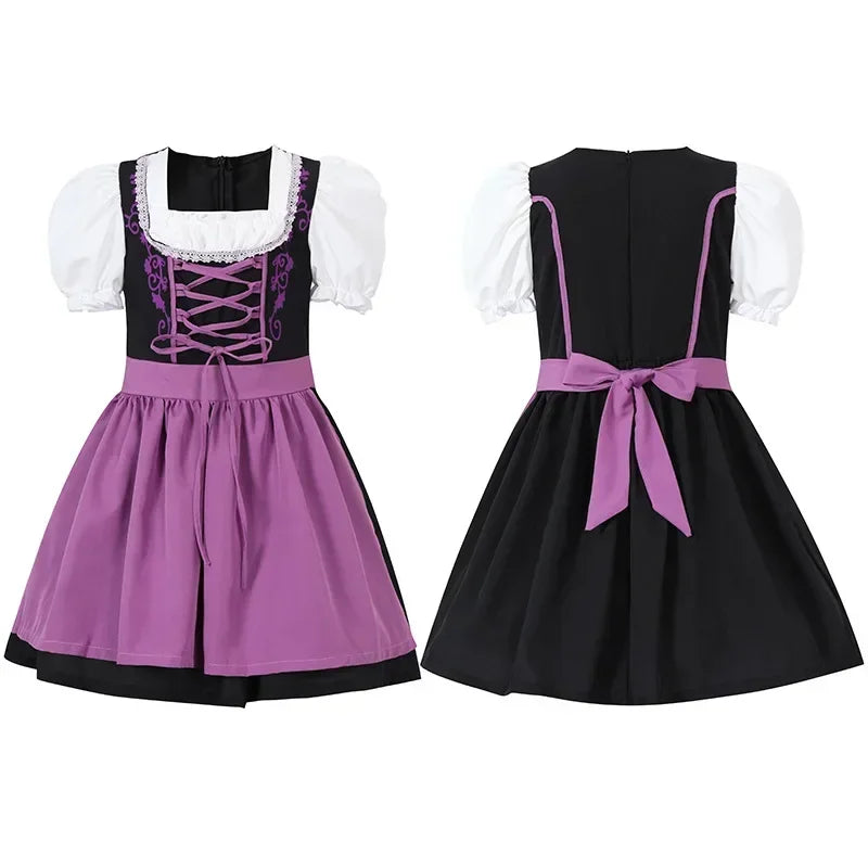 Børne Oktoberfest Dirndl Kjole | Med forklæde og snøring | Vanero