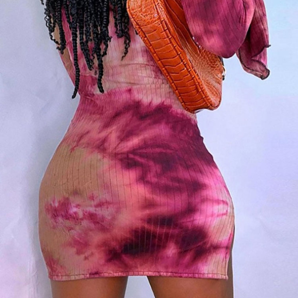 Dame Sommerkjole Polyester | Afslappet Pasform Kjole | Tie-Dye Mønster og Sommerfugleærmer til Hverdags- og Fritidsbrug | Vanero