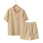 Herresæt Bomuld Polyester Blanding | Relaxed Fit Skjorte & Shorts Sæt | Knaplukning Skjorte til Sommerbrug & Fritidsaktiviteter | Vanero