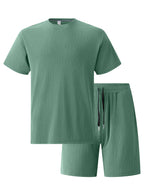 Herresæt Bomuld Polyester Blanding | Relaxed Fit Lounge Sæt | Kortærmet Overdel & Shorts til Hverdagsbrug & Fritidsaktiviteter | Vanero