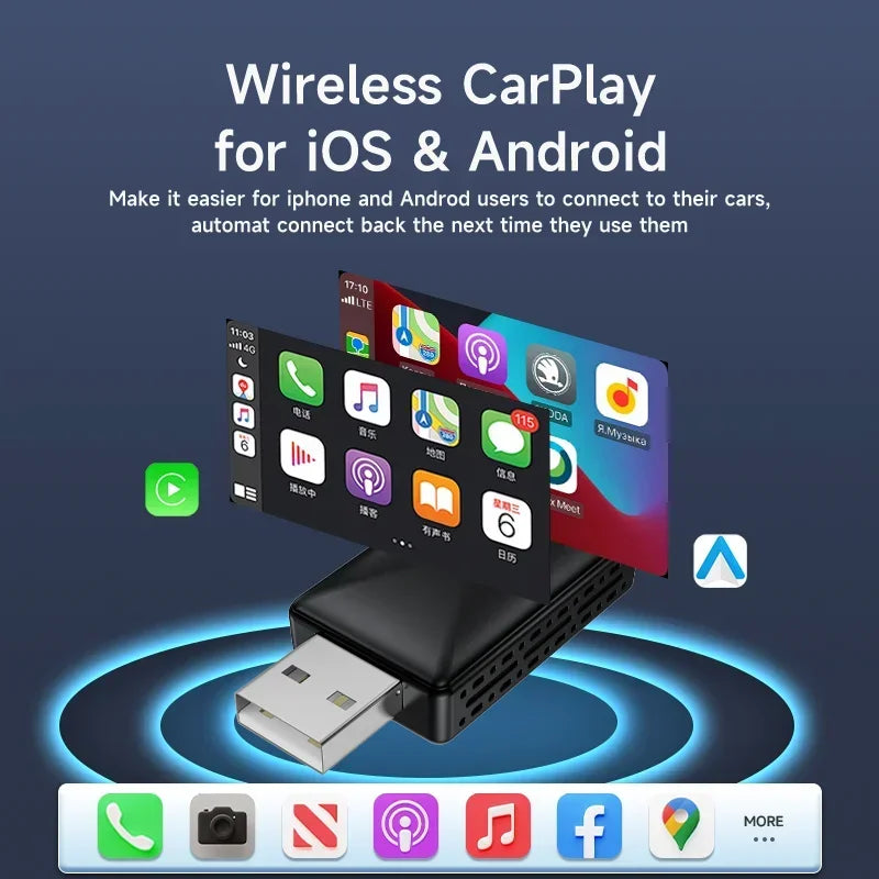 Carplay Car Play Android Auto Wireless Adapter | Smart AI Box USB Dongle Til Toyota Volvo | Vanero
