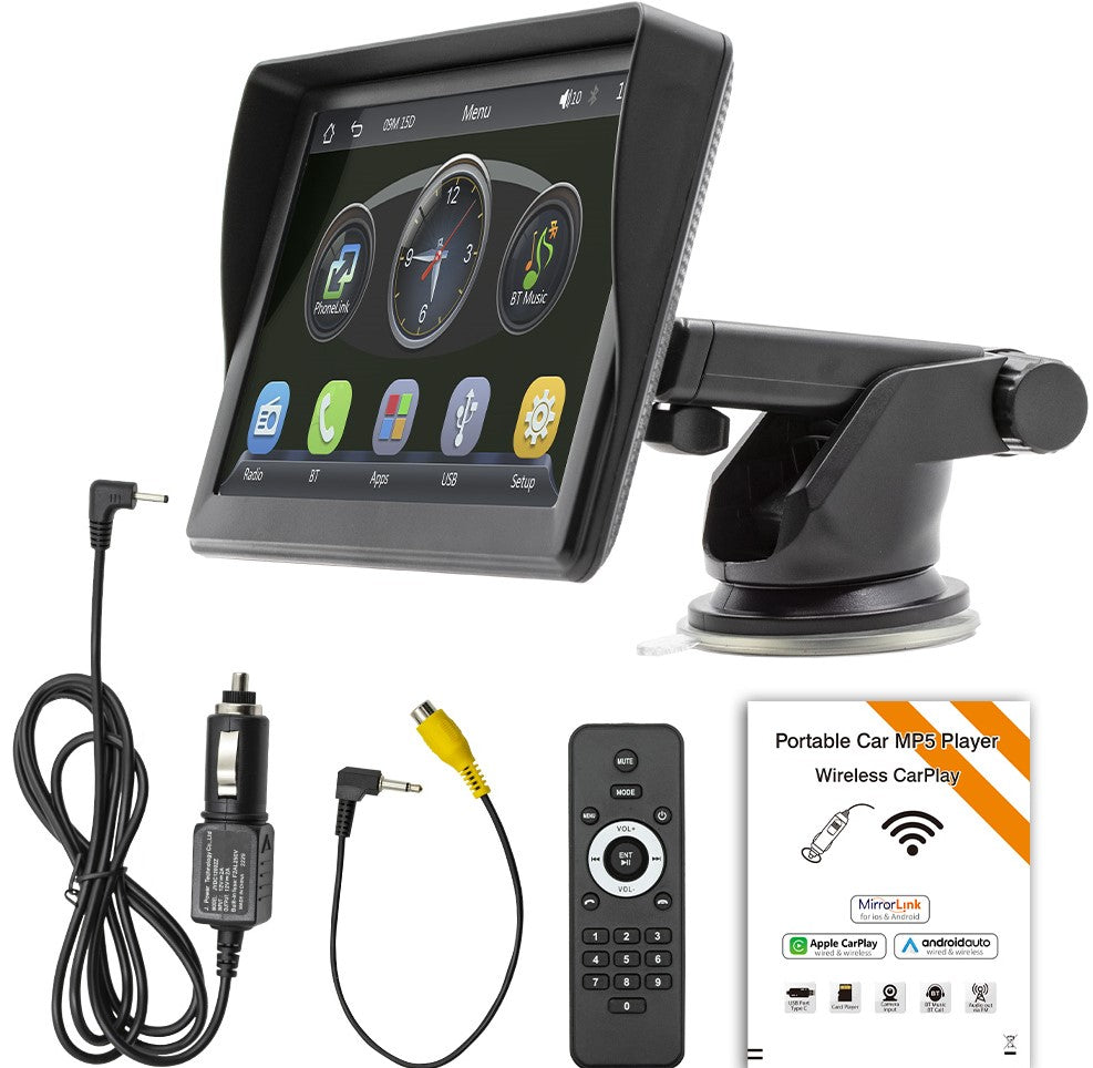 Bærbar Bilskærm Med CarPlay & Android Auto | 7 Tommer HD Displaysystem | Navigation Medier & Håndfri Opkald | Vanero
