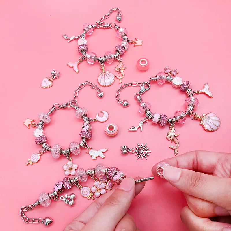 DIY Charm Armbåndssæt Sølvfarvede Komponenter | Justerbart Smykkefremstillingssæt | Perler & Charms Til Kreative Smykkeprojekter | Vanero