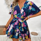 Dame Sommerdragt Let Stofblanding | Afslappet Pasform Ærmeløs Sommerdragt | Blomsterprint Til Sommer & Feriebrug | Vanero