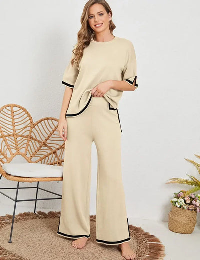 Beige Todelt Outfit | Polyester | Elegant & Hyggeligt l Vanero