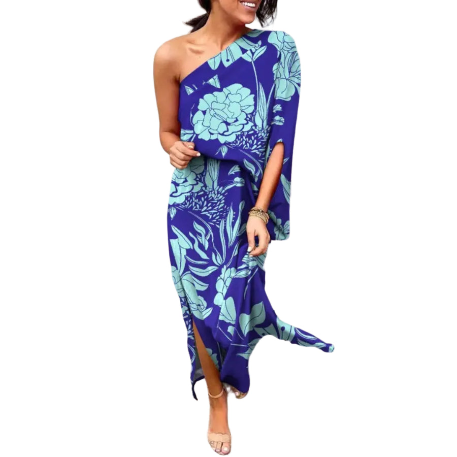 Dame Kjole Polyester | Asymmetrisk Skulder Kjole | Tie-Dye Mønster til Hverdags- og Fritidsbrug | Vanero
